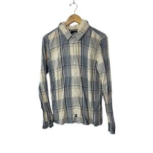 Hollister Blue & Ivory Plaid Hooded Button Up Shirt Men's Medium